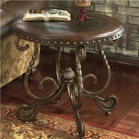 Round End Table With Wooden Top And Metal Legs